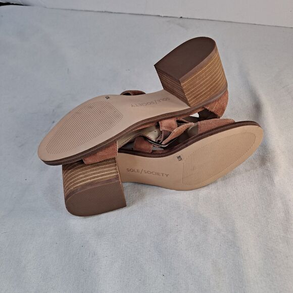 Sole Society  Tonni Sandals Womens 7M Brown Suede Cutout Block Heel Rear Zip - Picture 6 of 10